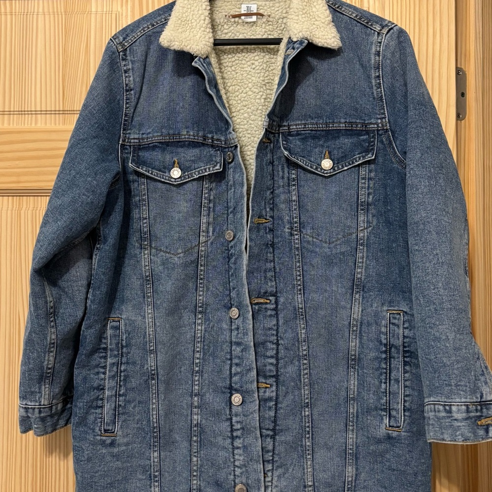 &Denim Women's Blue Denim Sherpa-Lined Jean Jacket